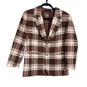 Vintage Liz Wear Blazer Jacket 4p Wool Brown Plaid Acedamia Equestrian Herritage